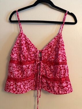 No Boundaries Pink and Hot Pink Floral Tie-Front Top